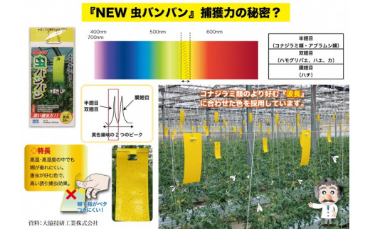 家庭菜園やビニールハウス栽培の必需品！害虫捕虫用粘着シート『NEW虫バンバン』20枚×2袋（40枚分）｜害虫対策 駆除 シート 強力 速効性 虫よけ 侵入
※着日指定不可