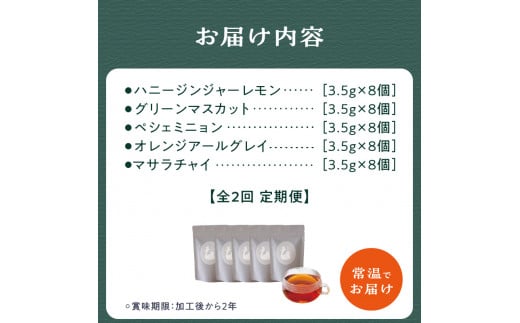 【全2回定期便】世界の美味しい紅茶５種セット  紅茶 紅茶専門店 紅茶詰め合わせ 紅茶セット ティータイム ティーバッグ【010-03-T1】