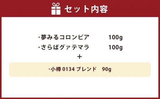 小樽珈琲香房　中深煎3種セット（2種+小樽0134ブレンド）（中挽き）