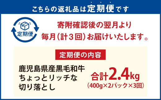 鹿児島県産 黒毛和牛 ちょっとリッチな 切り落とし 800g ×3回 計2.4kg