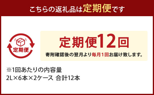 【12ヶ月定期便】い・ろ・は・す(いろはす)阿蘇の天然水 2Lペットボトル×6本(2ケース)