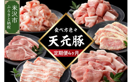 【定期便】 4ヶ月定期便 天元豚 セット 全4回 豚肉 ロース バラ 小間 モモ 挽き肉 便利 小分け 冷凍 豚肉 しゃぶしゃぶ 焼肉 とんかつ 定期 コース 食べ比べ 詰め合わせ ブランド豚 ロース ひき肉 小間 バラ モモ 豚 スライス サイコロ おかず お取り寄せ 東北 山形県 米沢市