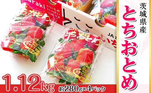 002茨城県産いちご「とちおとめ」1.12kg（4パック）【2025年1月中旬頃～3月下旬頃発送予定】