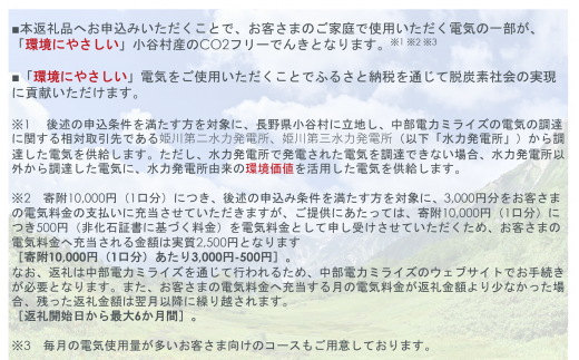 小谷村産 CO2フリーでんき 10,000 円コース（注：お申込み前に条 件を必ずご確認ください） ／中部電力ミライズ 電気 長野県 小谷村