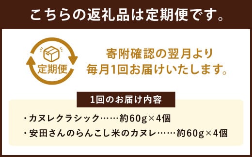 【6ヶ月定期便】クラシックと、安田さんのらんこし米のカヌレ 2種各4個 合計8個入り