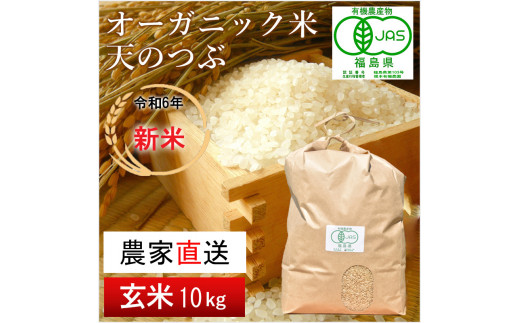 【令和6年産・新米】南相馬・根本有機農園のJAS有機米天のつぶ10kg（玄米）