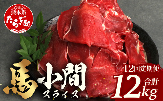 【 定期便 12回 】 熊本県 馬肉 小間スライス 1㎏（500g×2） × 12回 