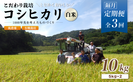 【定期便3回隔月お届け】有機栽培コシヒカリ白米 10kg×3回(隔月) 京都府産 低農薬 隔月お届け【 定期便 隔月 米 10キロ 精米 白米 こめ コメ お米 おこめ こしひかり 井上吉夫 米農家 有機栽培米 有機栽培 農家直送 減農薬 綾部市 京都府 】