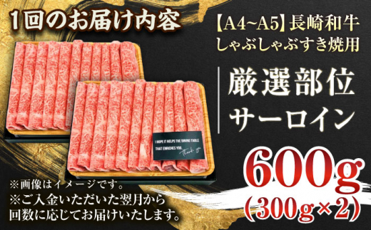 【全6回定期便】【厳選部位】【A4～A5】長崎和牛サーロインしゃぶしゃぶすき焼き用　600g（300g×2p）【株式会社 MEAT PLUS】 [QBS085]