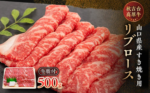 山口県産　秋吉台高原牛　リブロースすき焼き用　500g_ 牛肉 肉 和牛 リブロース 国産 すき焼き用 ビーフ 山口県 高原牛 秋吉台 交雑種 黒毛和種 無角和種 和牛間交雑種 冷凍 グルメ 贈答 ギフト 500g 産地直送 【1232609】