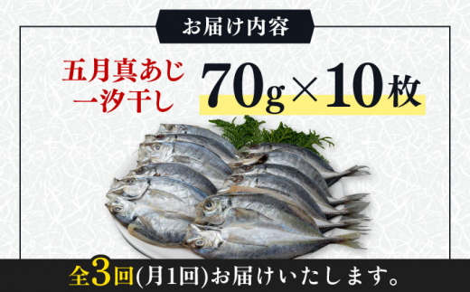 【全3回定期便】対馬 五月 真あじ 一汐干し 10枚 《 対馬市 》【 うえはら株式会社 】新鮮 アジ 干物 海産物 朝食 冷凍 [WAI042]