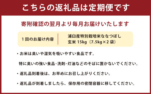 【10回定期便】浦臼産特別栽培米ななつぼし 玄米 15kg（7.5kg×2袋）