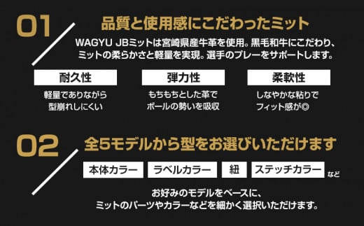 宮崎県産牛革使用 WAGYU JB硬式用オーダーミット｜グローブ 野球｜_M147-046_01