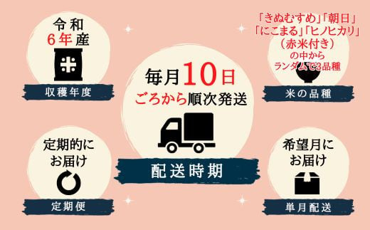 【令和6年産米】（赤米付き）3種食べ比べ【精白米】180kg 定期便（15kg×12回）岡山県総社市産〔令和6年11月から令和7年10月まで毎月配送〕24-210-001