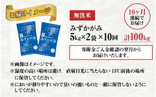 【令和6年産】【定期便10回】 BG無洗米 みずかがみ 計100kg（10kg × 10回）[I-00402]