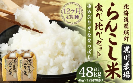 【12ヶ月定期便】 らんこし米 食べ比べ （ななつぼし・ゆめぴりか）各2kg