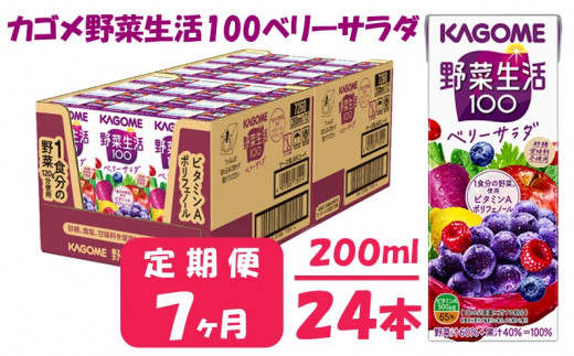 【 定期便 7ヶ月 】 カゴメ 野菜生活100 ベリーサラダ 200ml×24本 ジュース 野菜 果実ミックスジュース 果汁飲料 紙パック 砂糖不使用 6食分の野菜 鉄分 ポリフェノール ビタミンA 飲料類 ドリンク 野菜ドリンク 備蓄 長期保存 防災 飲みもの