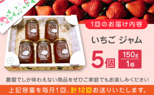 【限定数量】【全12回定期便】熊本県産 いちごジャム ( 150g × 5個 ) 小分け 熊本 山都町 常温 農園直送 産地直送 熊本県産 山都町産 いちご イチゴ 苺 ストロベリー フルーツ 果物 【なかはた農園】[YBI041] 