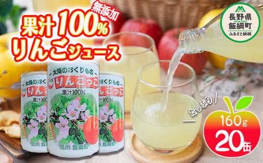 無添加 りんごっこジュース 1ケース ： 160g × 20本 入り 果汁100％ りんごジュース 飲みきりサイズ 沖縄県への配送不可  長野県 飯綱町 [1522]