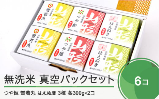 米 白米 つや姫 雪若丸 はえぬき 無洗米 パックごはん 真空パックセット 計6個 送料無料 山形県 ja-gtxxx6