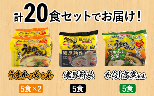 食べ比べ セット うまかっちゃん 豚骨ラーメン 10食 からし高菜風味5食 濃厚新味5食 計20食セット 博多ラーメン 博多らーめん とんこつラーメン ラーメン 豚骨 麺 福岡県 福岡 九州 グルメ お取り寄せ 詰め合わせ 食べくらべ