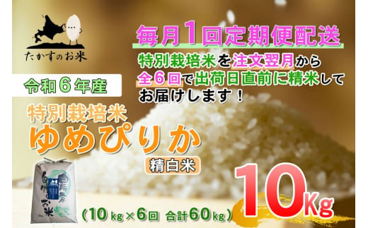 F016 　定期便【令和６年産】ゆめぴりか（精白米）10㎏×6回 特Aランク 北海道 米 を代表する人気の品種 北海道 鷹栖町 たかすのお米 特別栽培米 米 コメ ご飯 精 白米 お米 ゆめぴりか