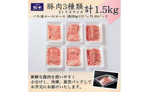 湖西市産ブランド豚「ふじのくに夢ハーブ豚」3種類(2ミリスライス)1.5Kg(250g×6)真空冷凍【1491440】