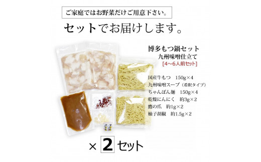 博多もつ鍋セット（九州味噌仕立て）国産牛もつ 600g　4～6人前【もつ鍋 もつなべ 鍋 なべ もつ 鍋セット 鍋料理 牛もつ ホルモン ほるもん ホルモン鍋 冷凍 国産 人気 福岡 土産 九州 博多 ご当地 福岡県 大任町 AP063】