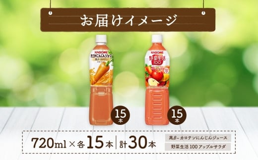 カゴメ 高β-カロテン にんじんジュース 野菜生活100 アップルサラダ 720ml PET 2種 各15本 計30本 野菜ジュース 野菜 果実 ジュース にんじん ミックスジュース フルーツジュース 果物 飲料 お取り寄せ ギフト ペットボトル KAGOME 送料無料 那須塩原市 ns039-003