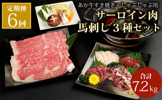 【6ヶ月定期便】 あか牛 すき焼き ・ しゃぶしゃぶ用 サーロイン肉 1kg 馬刺し 200g