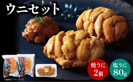 塩うに 80g 焼うに 80g×2 セット 雲丹 寿司 焼き雲丹 焼雲丹 汐うに 潮うに 海鮮 魚貝類 魚介類 キタムラサキウニ 小分け ウニ丼 ご飯 白米 おつまみ 三陸産 岩手県 大船渡市