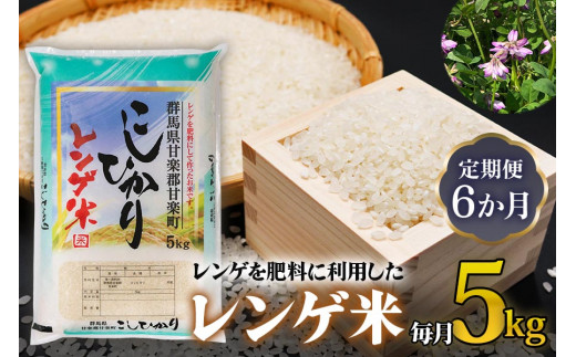 [令和6年10月より順次発送予定] [定期便]《6か月連続お届け》レンゲ米5kg×1袋｜令和6年度米 コシヒカリ 精米 白米 お米 ごはん 甘楽町産 先行予約 [0143]