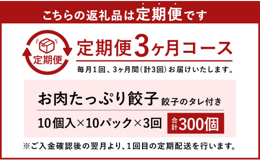 【3ヶ月定期便】お肉たっぷり餃子 約6kg（10個入×10パック×3回）