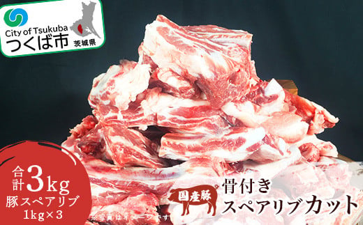 村下商事シリーズ　スペアリブ　カット　豚　3kg＜1kg×3パック＞＜離島・沖縄配送不可＞【 豚肉 豚 ぶた肉 骨付き 国産 小分け スペアリブ BBQ バーベキュー 豚スペアリブ 茨城県 つくば市 】