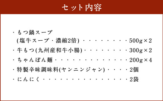 大昌園 ｢特選｣ もつ鍋 セット 塩牛スープ 4～5人前 特製辛味調味料付き 九州産