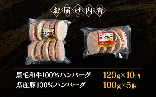 宮崎県産黒毛和牛100％＆県産豚100％ハンバーグセット 合計1.7kg【B611】