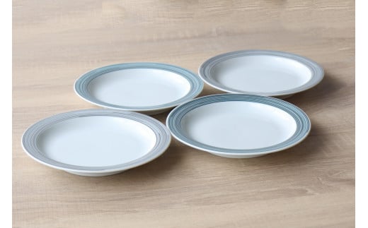 有田焼 Kururi 20cm plate Green&Gray 4枚組 山忠 お皿 食器 プレート 緑 グレー 取り皿 サラダ皿 リム皿 A40-271