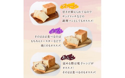 大人気高級食パン3本セット!「プレーン・ぶどう・あんこ」三種の味が楽しめる!(計3本)食パン 高級 マーガリン不使用 お土産 お取り寄せ＜離島配送不可＞【ksg0235】【パンマルシェモクモク】