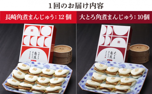 【全3回定期便】長崎 角煮まんじゅう 12個 （箱）・ 大とろ角煮まんじゅう 10個 （箱）＜岩崎本舗＞ [DBG013] 角煮まん 角煮 豚角煮 簡単 惣菜 冷凍 おやつ 中華 