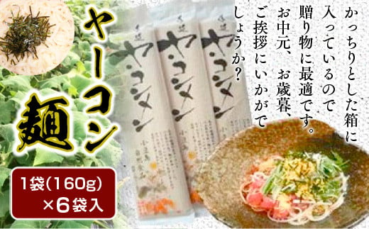 ヤーコン麺 6袋（1袋 160g ・約2人前）もちもち食感 食物繊維たっぷり