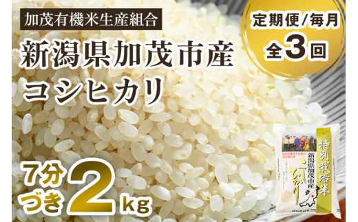 【令和6年産新米先行予約】【定期便3回毎月お届け】【7分づき】新潟県加茂市産 特別栽培米コシヒカリ 精米 2kg 従来品種コシヒカリ 加茂有機米生産組合