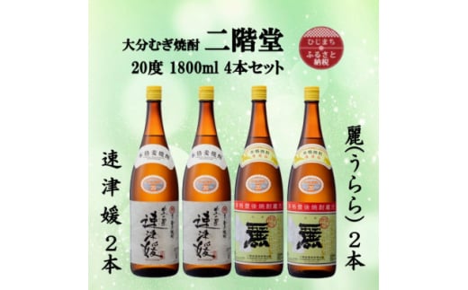 大分むぎ焼酎　二階堂速津媛2本と麗(うらら)20度(1800ml)4本セット【1494852】