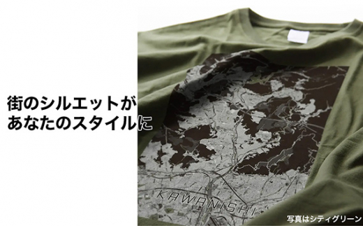 No.340-04 【川西】地図柄ビッグシルエットTシャツ（シティーグリーン）XLサイズ ／ 5.6オンス オーバーサイズ ユニセックス 日本国内印刷 兵庫県