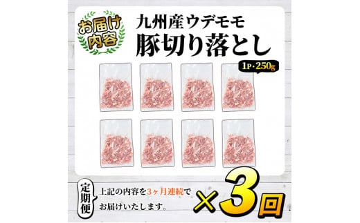 ＜選べるパック数・配送回数＞＜定期便・全3回＞豚肉ウデモモ切り落とし(計6kg・1パック250g) 小分け 国産 豚肉 豚小間 真空パック 家庭用 豚こま 定期便 スライス 焼肉 BBQ 冷凍配送 個包装 切り落し 切落し すき焼き しゃぶしゃぶ セット 詰め合わせ 数量限定【三九】a-32-7-z