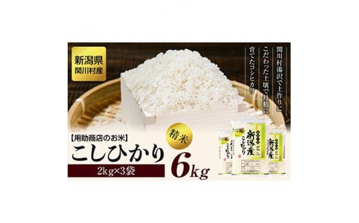 岩船産コシヒカリ 用助商店のお米 こしひかり精米6kg(2kg×3袋)【1441588】