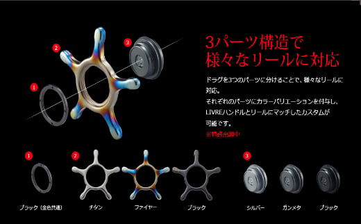 【シルバー×ガンメタ】LIVRE リブレ CUSTOM DRAG(ダイワ13mm) 亀山市/有限会社メガテック リールハンドル カスタムハンドル 国産 [AMBB178-2]