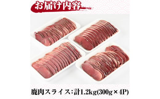 阿久根産鹿肉スライス(計1.2kg・300g×4パック)煮込み料理 バーベキュー BBQ スライス肉 ジビエ しか肉【一般社団法人いかくら阿久根】a-15-15-z