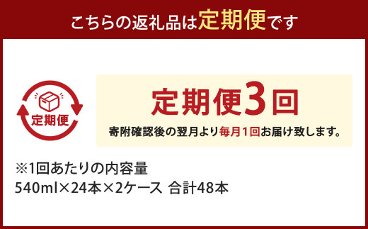 【3ヶ月定期便】い・ろ・は・す(いろはす)阿蘇の天然水 540mlペットボトル×24本(2ケース) 