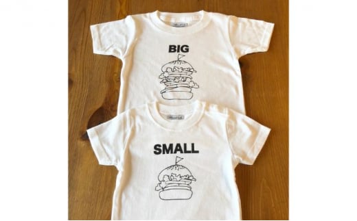 2人兄弟姉妹でおそろい/ハンバーガー SMALL×BIG プリント/ Tシャツ2枚組ギフトセット【出産祝い・誕生日・ギフト・プレゼント】（90cm×150cm） [№5875-7215]0653