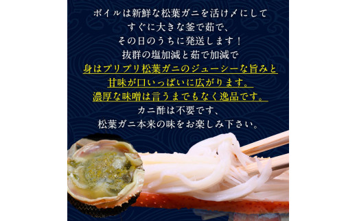 ６９３．【早期受付】【ボイル】足1本なし松葉ガニ　大1枚（800g前後）《かに カニ 蟹 ズワイガニ 》
※着日指定不可
※2024年11月上旬頃から順次発送予定